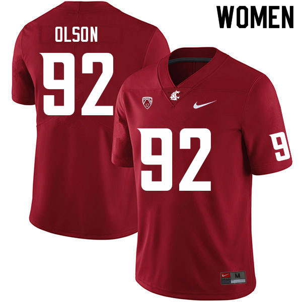 Women #92 Trenton Olson Washington State Cougars College Football Jerseys Sale-Crimson